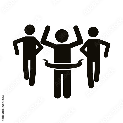 runners avatars figures with finish tape silhouette style icon