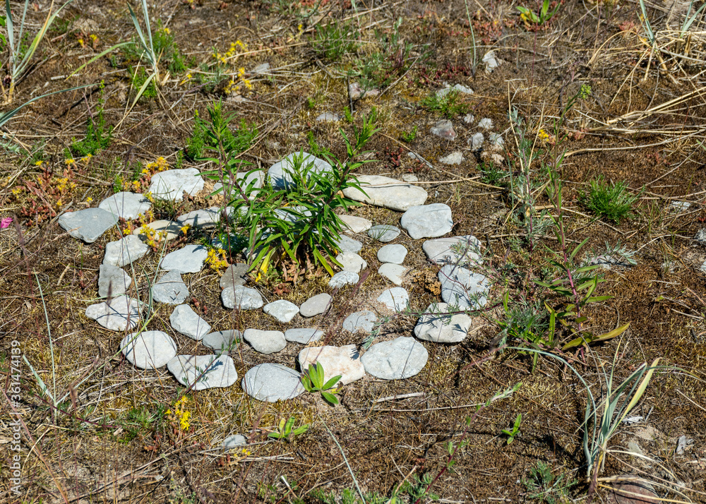 Obraz premium beautiful white stone piles by the sea, these objects were built by travelers, Saaremaa Island, Estonia