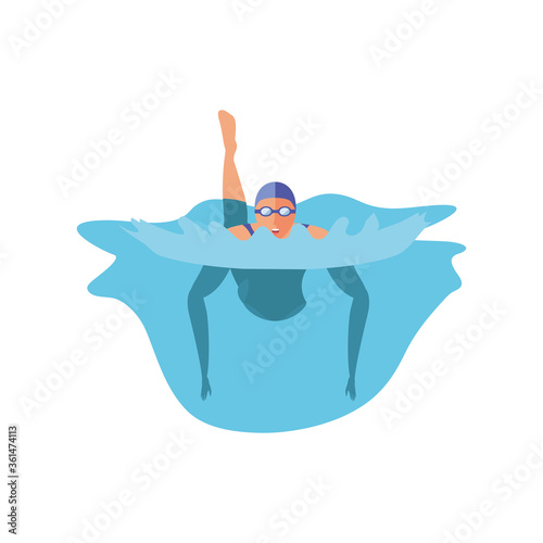 swimming man on white background