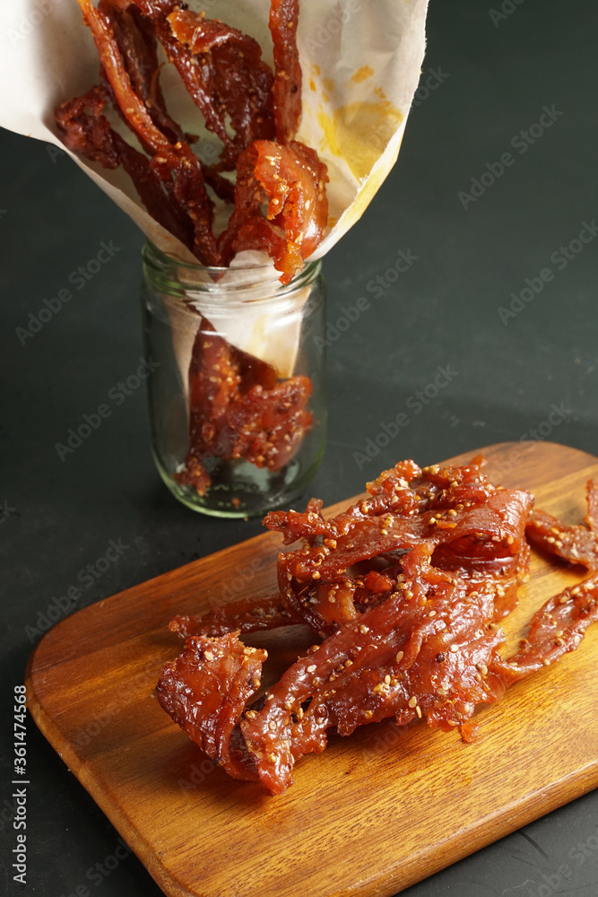 Thai pork jerky fried with sesame Stock Photo Adobe Stock