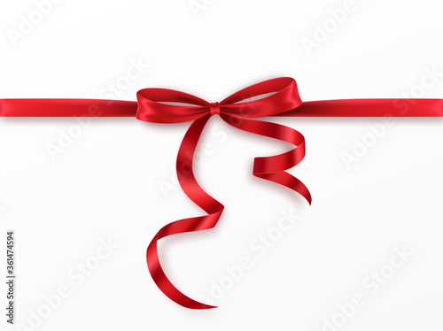 Red Bow and Ribbon on white background. Realistic red bow for decoration design Holiday frame, border. Vector illustration
