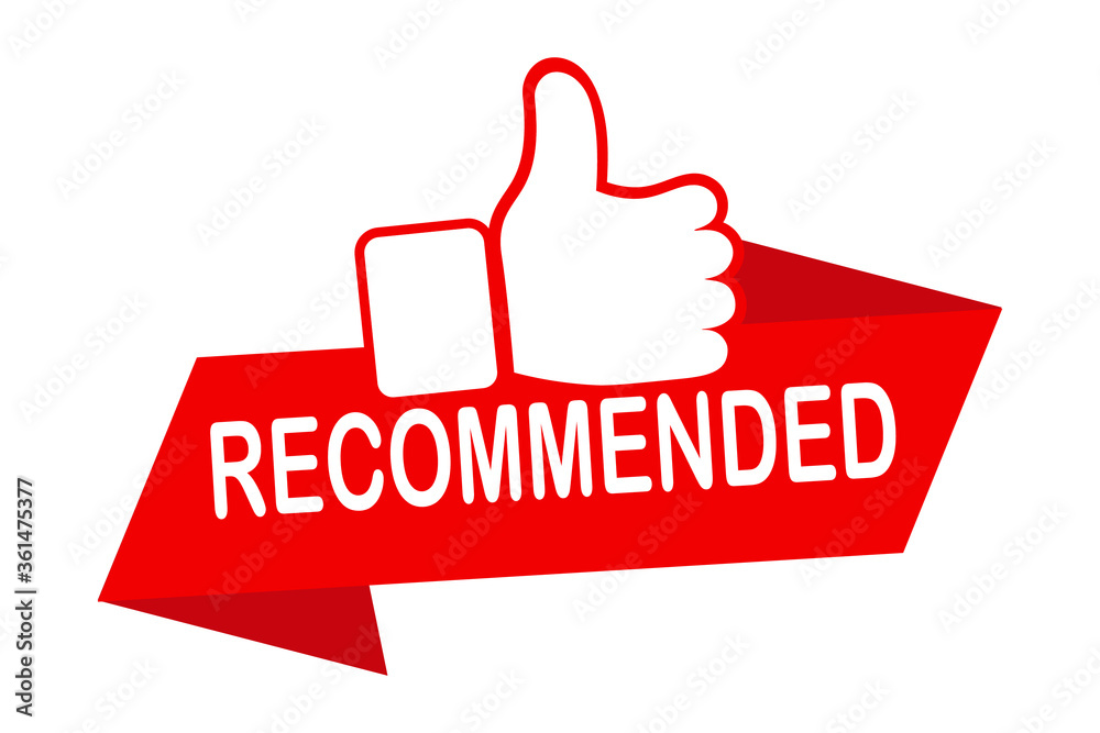 red vector illustration banner recommended with thumbs up. Recommendation best seller sign. Good advice. Recommended sale label. Bestseller sticker. Vector illustration. icon. Thumb up emblem. eps 10 red vector illustration banner recommended with thumbs up. Recommendation best seller sign. Good advice. Recommended sale label. Bestseller sticker. Vector illustration. icon. Thumb up emblem. eps 10