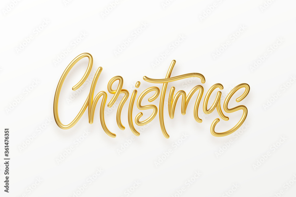 Naklejka premium Realistic 3d inscription Merry Christmas isolated on. Golden shiny lettering. Vector illustration