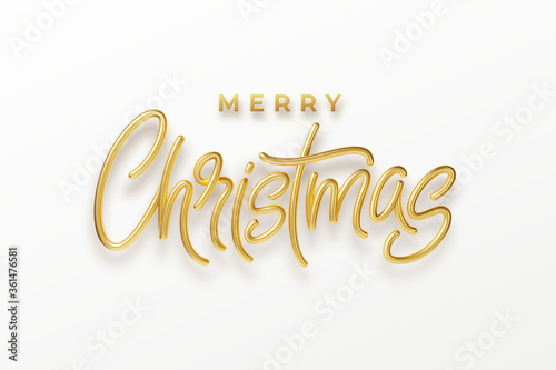 Realistic 3d inscription Merry Christmas isolated on. Golden shiny lettering. Vector illustration