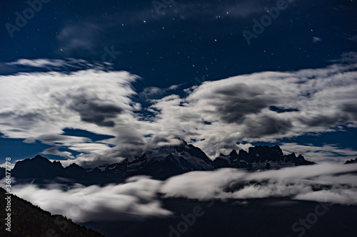 Kawakarpo Meili Xueshan Snowmountain (Kawagarbo, Khawa Karpo, Kawadgarbo, Khawakarpo, Moirig Kawagarbo, Kawa Karpo or Kha-Kar-Po), Mincimo Minacimu, holy Tibetan mountain photo