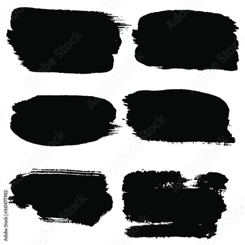 black brush strokes set backgrounds. Artistic lines grunge collection. Set of black grungy hand painted brush strokes isolated on white. Abstract ink texture, design elements.
