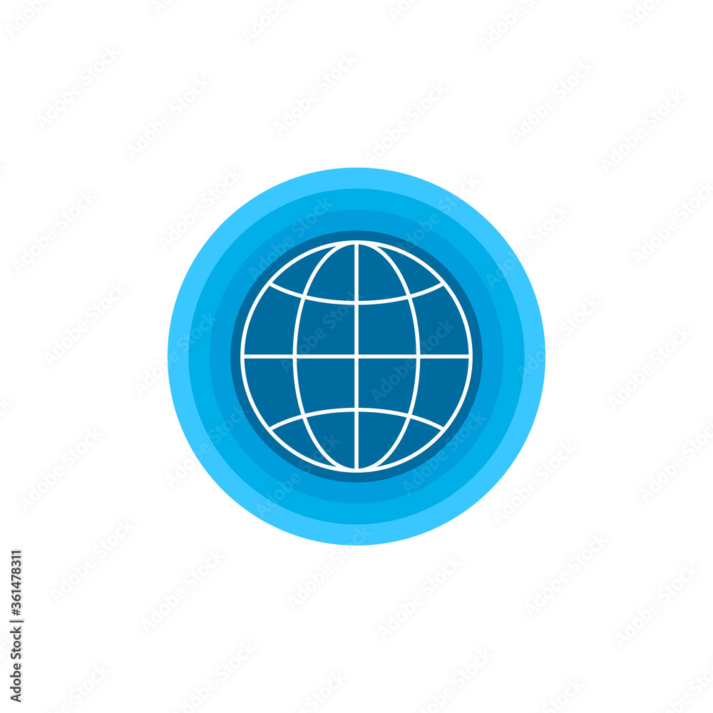 Globe outline icon with blue circles around the globe. Linear World or internet symbol. Stock vector illustration isolated onwhitebackground Globe outline icon with blue circles around the globe. Linear World or internet symbol. Stock vector illustration isolated onwhitebackground