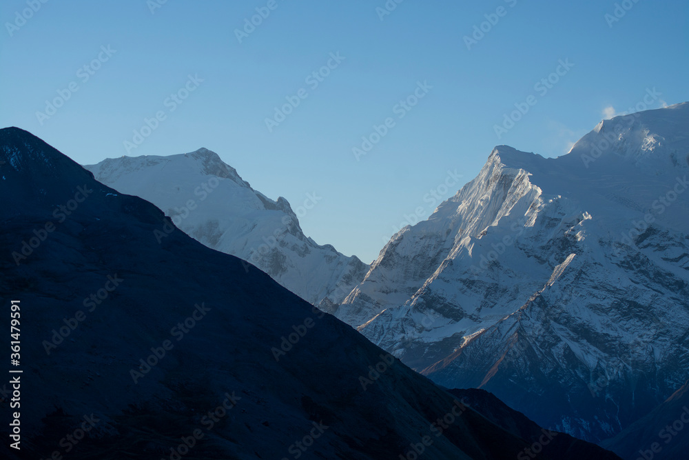 Mountain range with morning light in Nepal, landscape photography