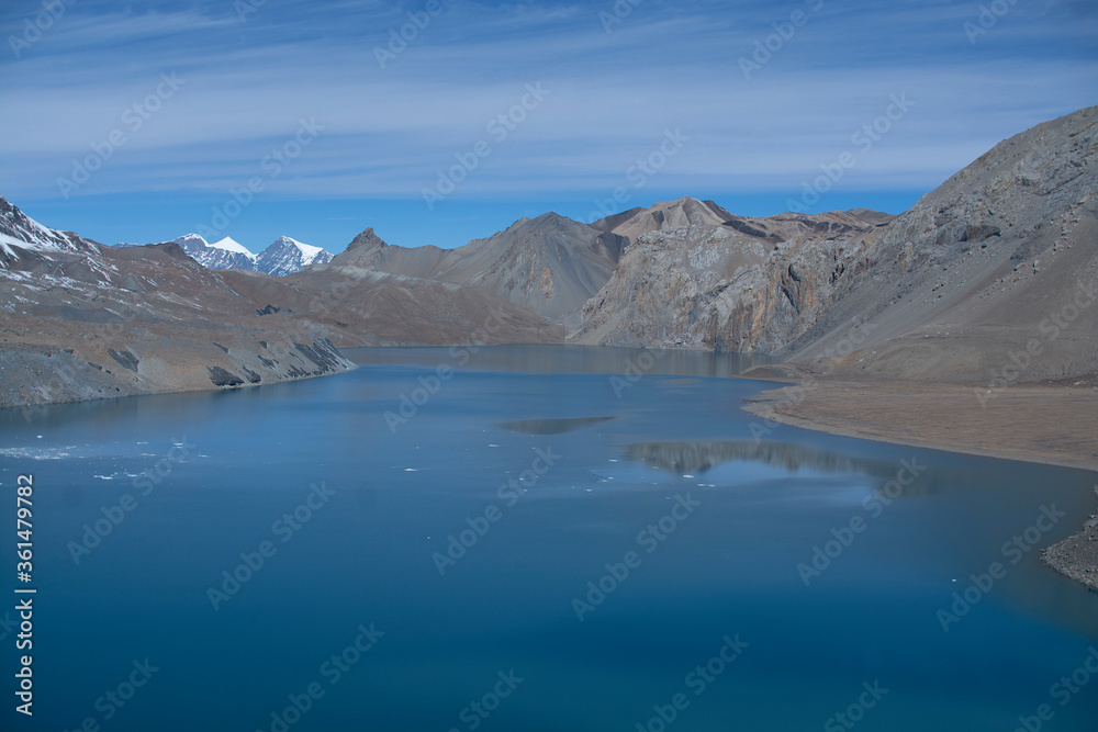 Mountain landscape with lake in Nepal in the morning, nature photography