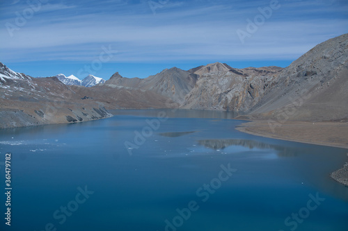 Mountain landscape with lake in Nepal in the morning, nature photography