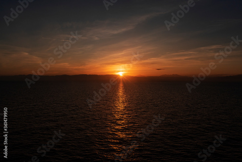 boat from Livorno to Olbia sunset seascape © Povaliaeva Tatiana 