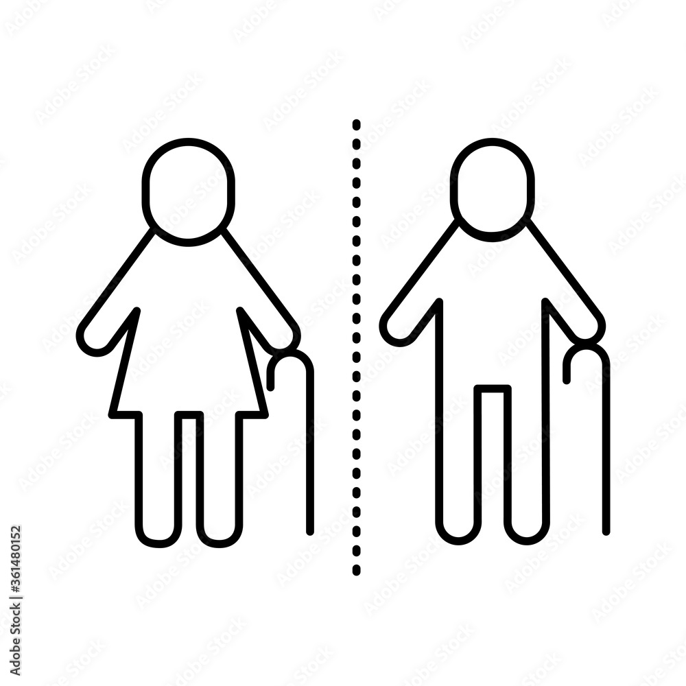 old couple silhouettes distance social line style icon old couple silhouettes distance social line style icon