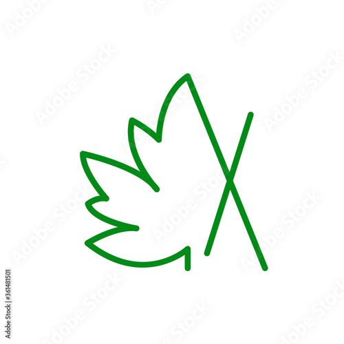 Concepto hoja de árbol. Logotipo lineal letra X con mitad hoja de arce en color verde
