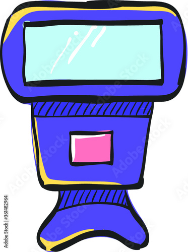 Camera flash icon in color drawing. Photography equipment light studio bulb 
