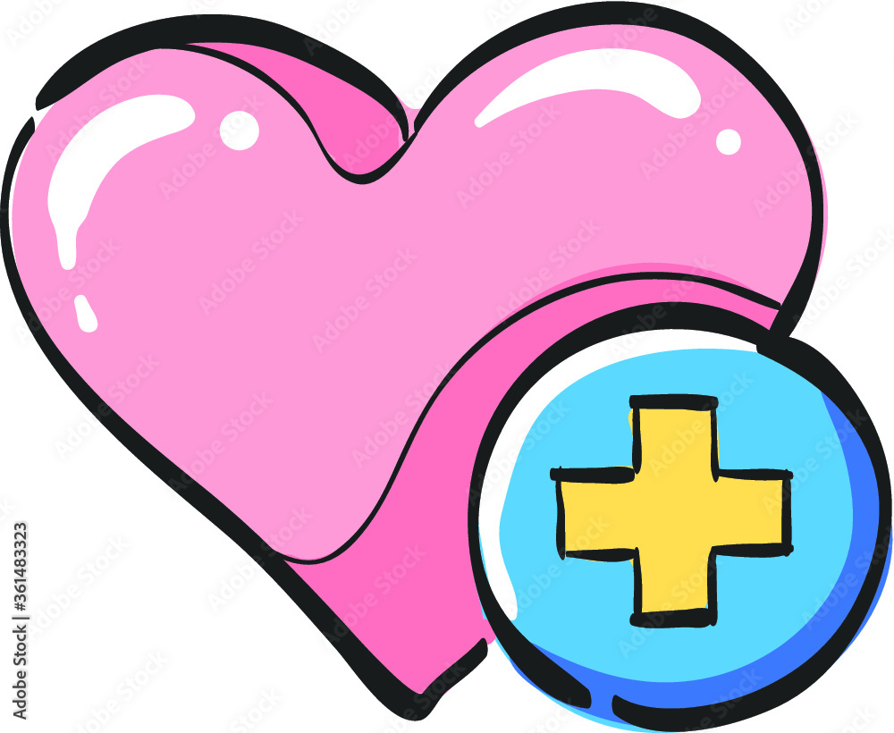 Obraz premium Favorite icon in color drawing. Internet symbol like plus heart shape 