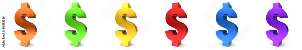 Dollar symbol US dollar sign 3d icon red green gold yellow blue orange purple colored isolated on white background Dollar symbol US dollar sign 3d icon red green gold yellow blue orange purple colored isolated on white background