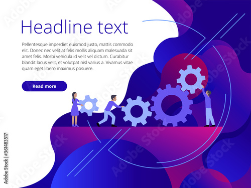 Group of people with gears on abstract background - vector template for website, banner, cover, poster and other advertising design