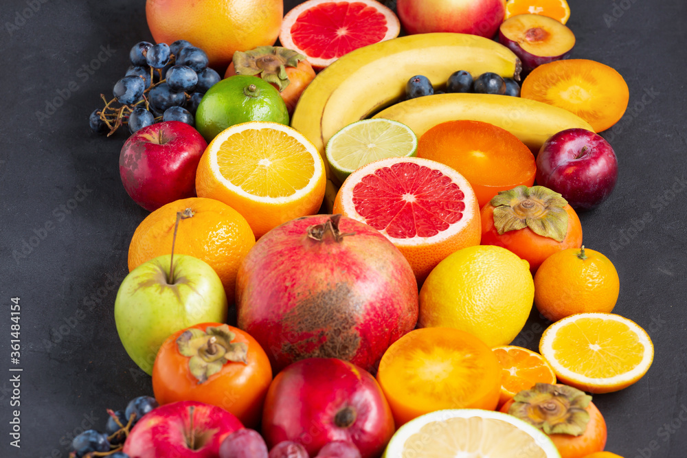 Assortment of exotic fruits. Healthy Food concept background. close up Assortment of exotic fruits. Healthy Food concept background. close up