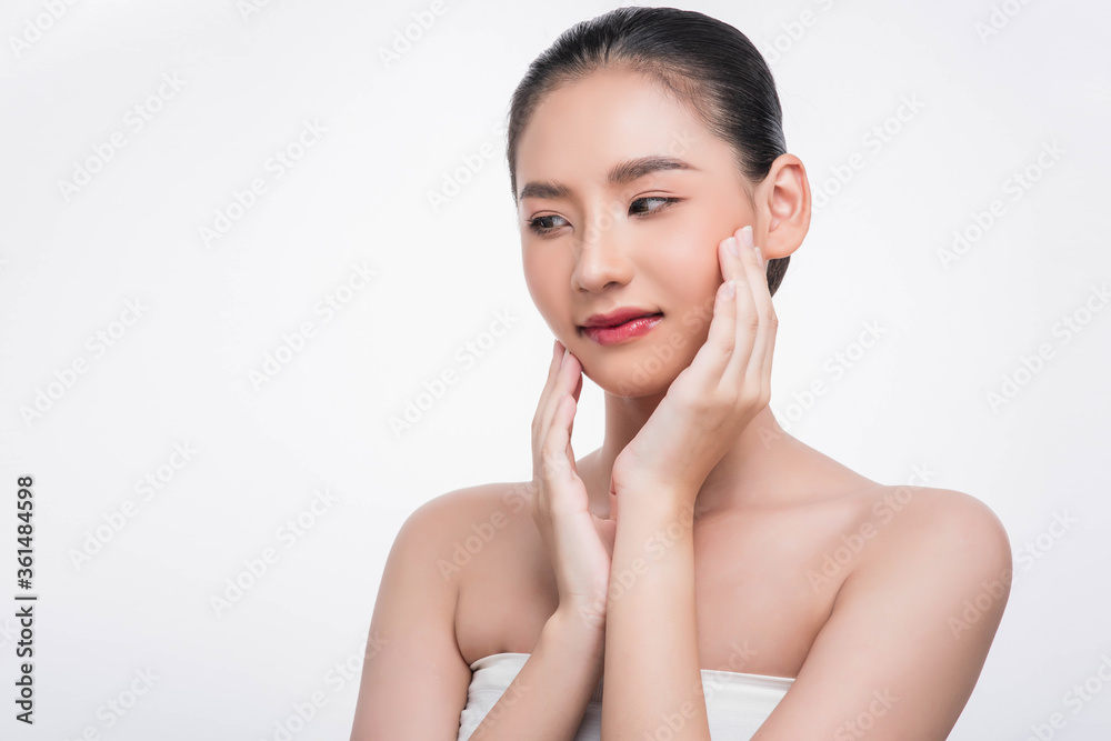 Beautiful woman, good looking face, touch her face. Beautiful woman, good looking face, touch her face.
