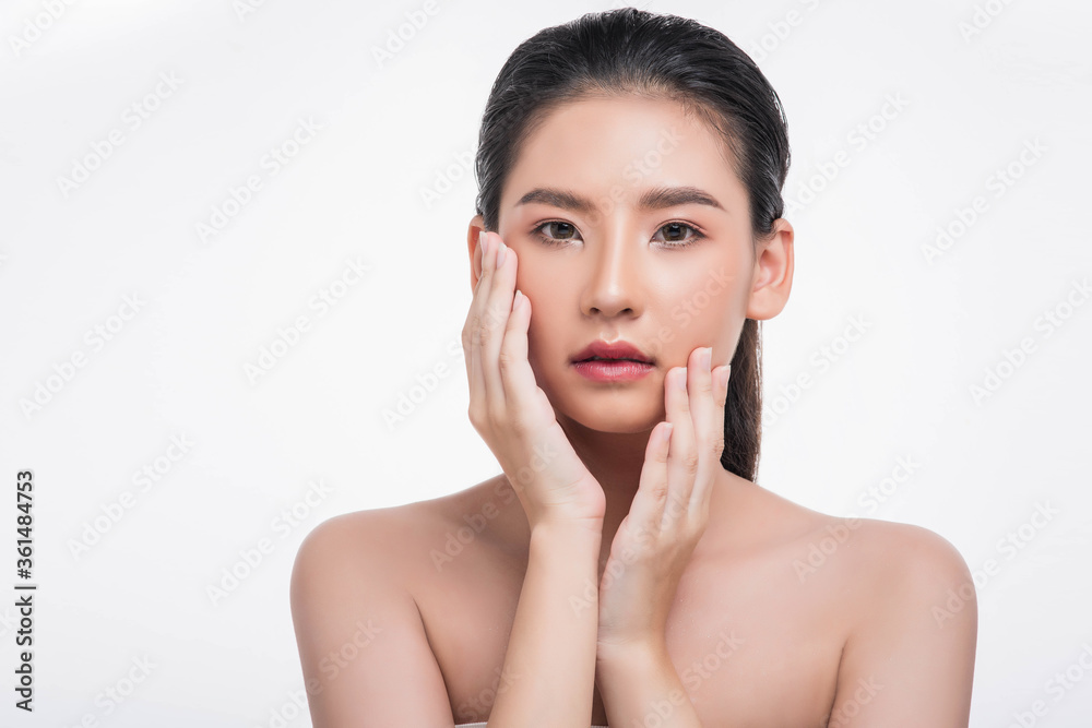 Beautiful woman, good looking face, touch her face. Beautiful woman, good looking face, touch her face.