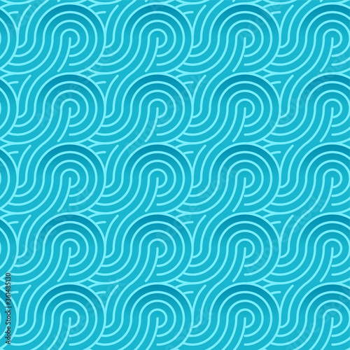 Seamless vector pattern in turquoise color with wavy spiral elements 
