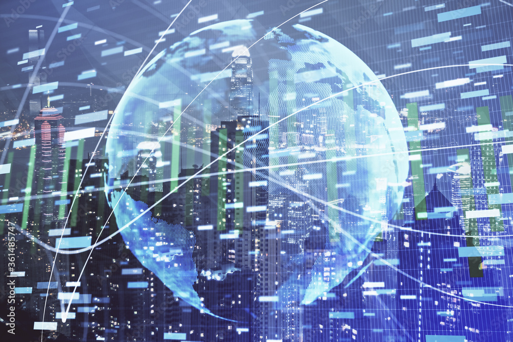 Double exposure of business theme hologram drawing and city veiw background. Concept of success. Double exposure of business theme hologram drawing and city veiw background. Concept of success.
