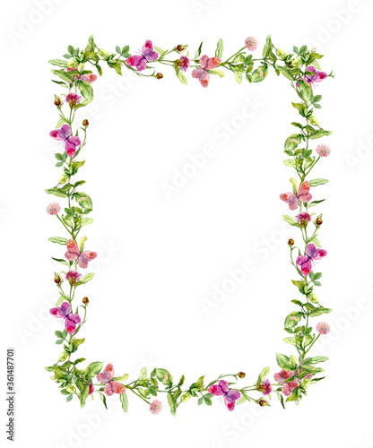 Wallpaper Mural Butterflies in meadow grass. Floral watercolor frame for summer card Torontodigital.ca