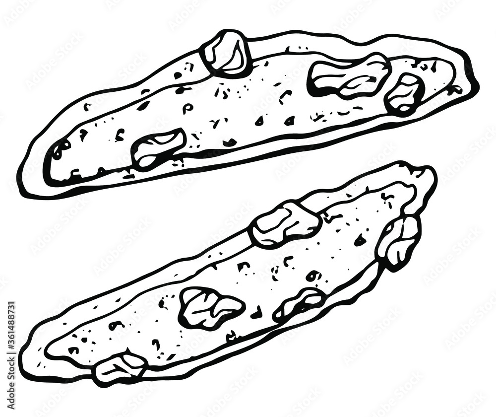 Italian dessert biscotti. Line art. White background, isolate. Stock illustration. Italian dessert biscotti. Line art. White background, isolate. Stock illustration.