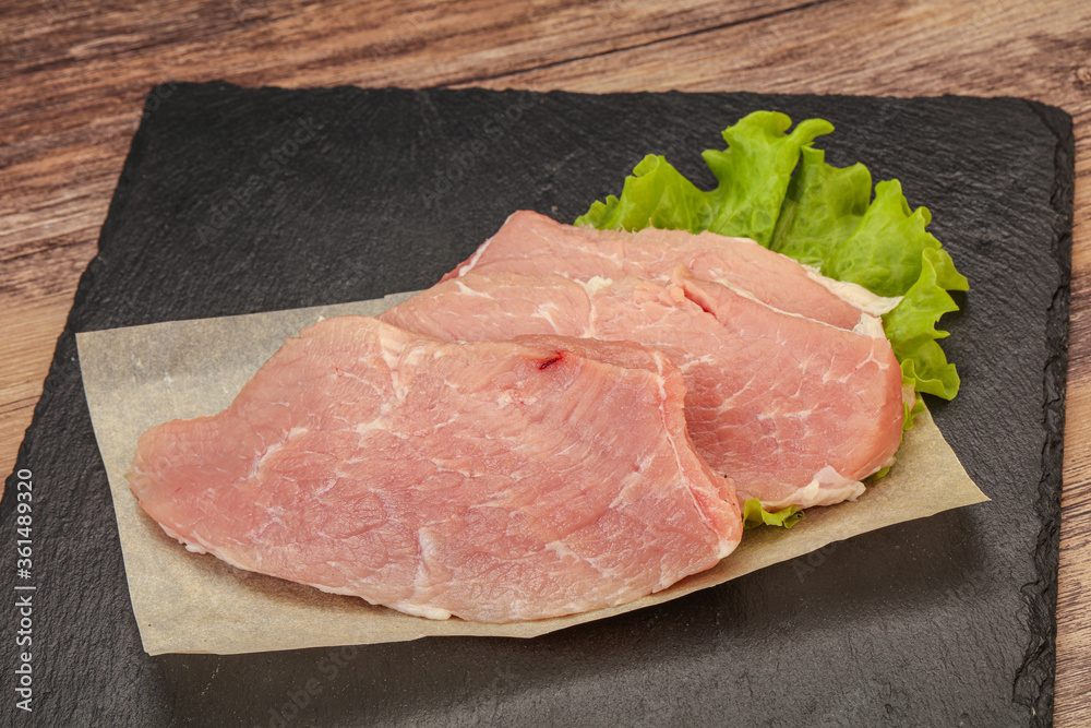 Raw pork steak for cooking