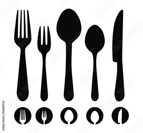 Vector cutlery set. Spoon, fork, knife. Flat style design.