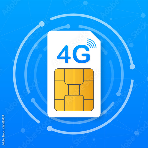 4G Sim Card. Mobile telecommunications technology symbol. Vector illustration.