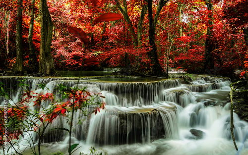 waterfall in autumn forest