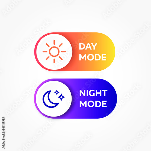 Vector illustration day and night mode switch set. Simple concept of interface ui symbol. On Off or Day and Night Buttons.