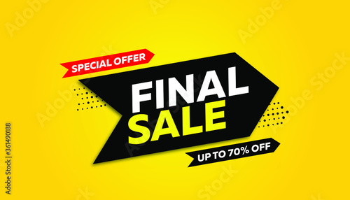 Final sale banner, special offer up to 70% off. Vector illustration.