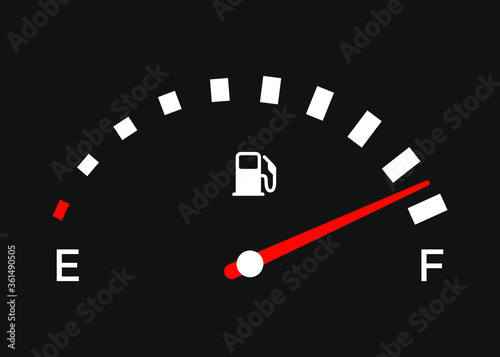 Fuel gauge full on black background.