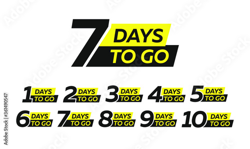 Number 1, 2, 3, 4 5 6 7 8 9 10 of days left to go. Collection badges sale landing page banner. Promotional banners. Vector illustration.