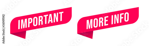Red ribbon more info and important. Modern web banner element. Vector illustration.
