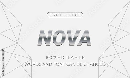 Nova font effect. Creative metallic vector font effect. Easy to edit