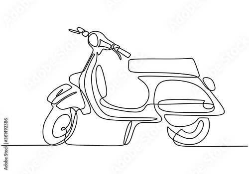 Classic scooter. Continuous one line art classical scooter motorcycle vector illustration isolated on white background. Vintage Asian underbone motorbike logo. Retro transportation concept
