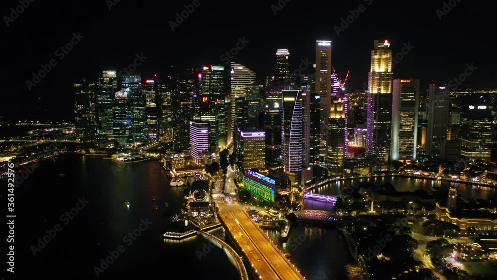 Drone Aerial view 4k Footage of Singapore City Skyline at Marina Bay ...