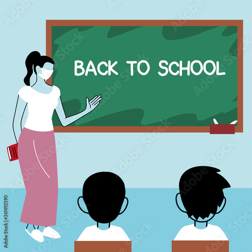 back to school, kids studying in classroom with face masks