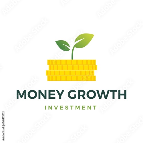 money growth coin leaf sprout logo vector icon illustration