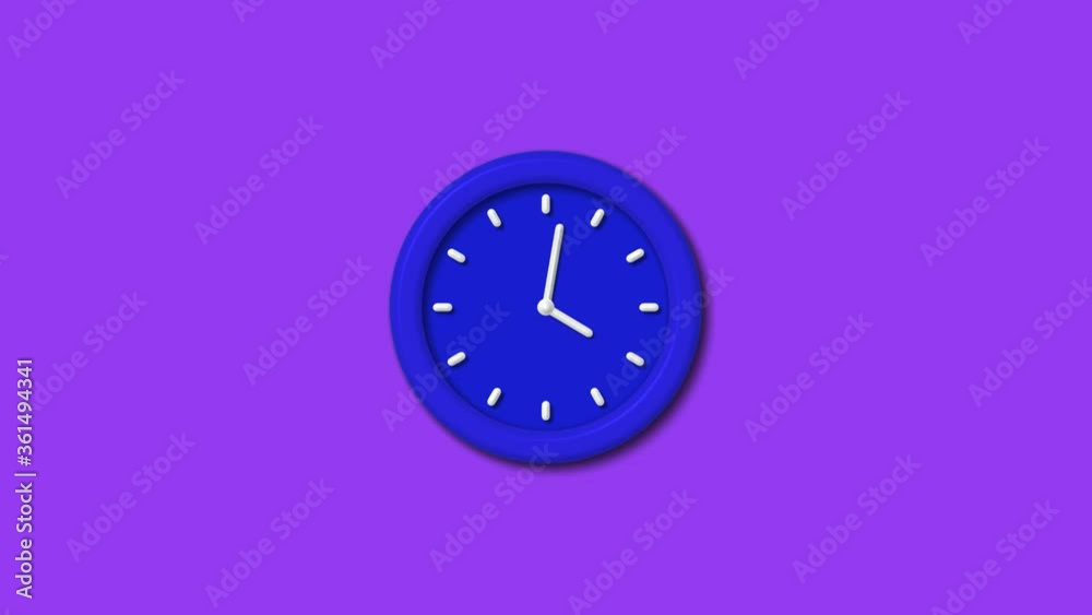 Amazing blue color 3d wall clock isolated on purple background,Counting down clock animation Amazing blue color 3d wall clock isolated on purple background,Counting down clock animation
