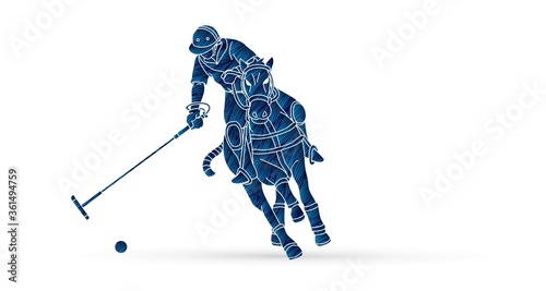 Horse Polo players action sport cartoon graphic vector.