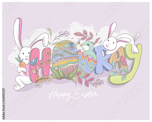 cute bunny at easter day say hooray