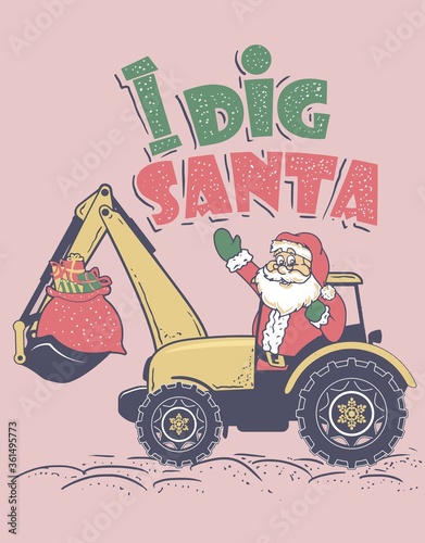 Santa clause drive digger car and bring some gifts
