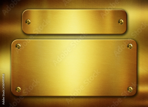 Gold metal plates abstract background with polished, brushed texture for design.3d illustration.