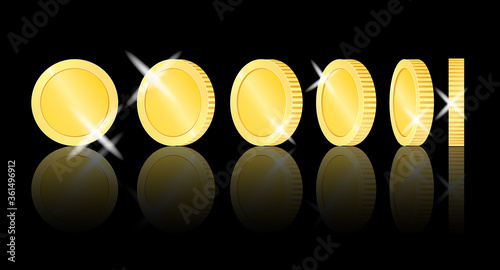 Vector set. Gold coins in different positions.