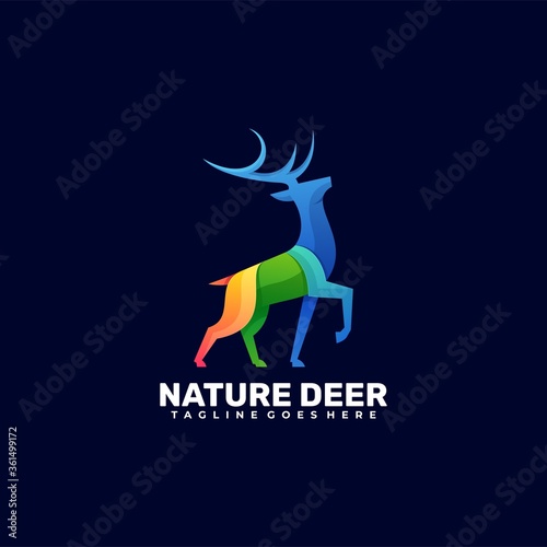 Vector Logo Illustration Nature Deer Gradient Colorful Style.