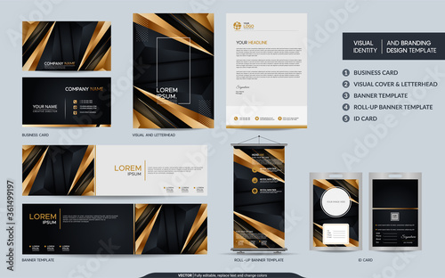 Luxury black and gold stationery mock up and visual brand identity set.